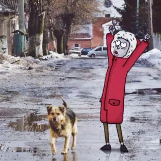 😁 97803f00 만화, 개, 겨울, 눈, 거리, 사람, 캐릭터 whatsapp sticker