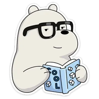 🤓 5db740e8 Ice Bear We Bare Bears COOL cartoon, beer, lezen, bril, cool, We Bare Bears whatsapp sticker