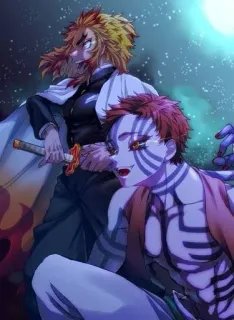 ❤️ 8c01f350 Akaza Demon Slayer 动漫, 鬼灭之刃, 炼狱, 猗窝座, 漫画, 战斗, 剑 telegram sticker