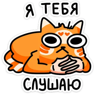 ⭐ c19e5fb9 Я ТЕБЯ СЛУШАЮ 고양이, 듣기, 귀여운, 스티커, 만화, 주황색, 동물 telegram sticker