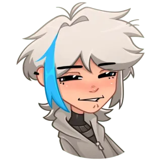 😏 7d208583 Anime, Dessin animé, Personnage, Homme, Expression, Cheveux gris, Mèche bleue telegram sticker