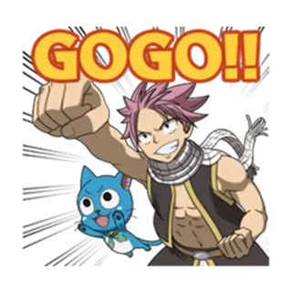 💪 077fee30 Natsu Dragneel Fairy Tail GOGO!! Anime, Fairy Tail, Natsu, Gogo, Happy, Cartoon whatsapp sticker