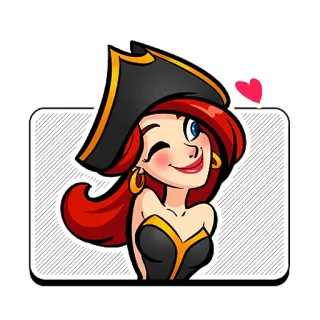 😍 4c2cda40 пират, женщина, мультфильм, шляпа, подмигивание, рыжие волосы, любовь whatsapp sticker