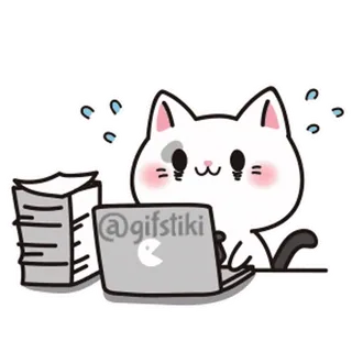 💻 1dd3a8c5 @gifstiki gato, lindo, kawaii, pegatina, ordenador, oficina whatsapp sticker