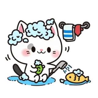 🛀 245826a5 gato, baño, pez, burbujas, toalla, lindo, dibujos animados, animal whatsapp sticker