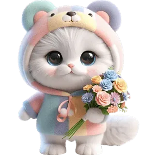 💐 0d2a14c4 猫, 小猫, 可爱, 花, 动物, 卡哇伊, 宠物 telegram sticker