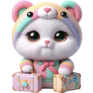 🧳 2dc1b0d7 猫, 可爱, 卡通, 卡哇伊, 动物, 行李, 旅行, 熊服装 telegram sticker