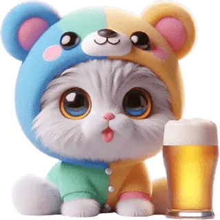 🍺 7c2f2afd 猫, 啤酒, 可爱, 动物, 宠物, 数字艺术 telegram sticker