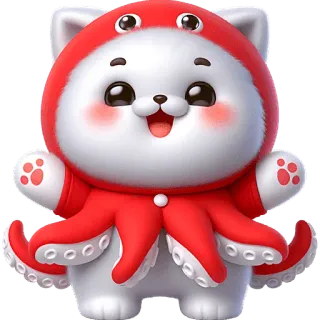 🤗 0093f9f5 кот, осьминог, милый, животное, мультфильм, наклейка, красный, каваи telegram sticker