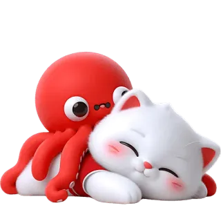 😴 52df645d кот, осьминог, милый, животные, мультфильм, каваий, дружба telegram sticker