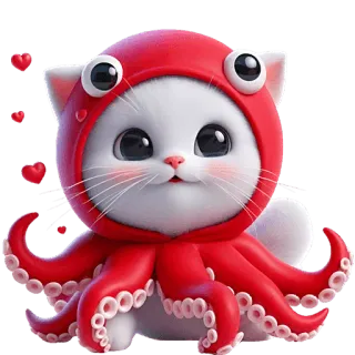 🥰 76392335 кот, осьминог, котёнок, милый, сердечки, животное, наклейка, мультфильм telegram sticker
