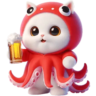 🍻 93bc46b1 кот, осьминог, пиво, животное, милый, мультфильм telegram sticker