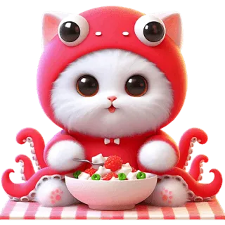 🥗 b8f0d8c2 кот, осьминог, милый, каваий, животное, еда, мультфильм, наклейка telegram sticker
