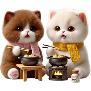 🍝 d84fd205 SUKI carino, kawaii, gatti, mangiare, pentola calda, suki, cartoni animati telegram sticker