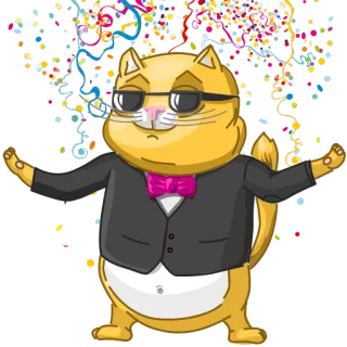 😎 8576ed1f Katze, Anzug, Feier, Konfetti, Party, Cartoon whatsapp sticker