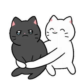 ❤️ 85a7c955 고양이, 포옹, 우정, 귀여운, 만화, 슬픈, 행복한, 동물 telegram sticker