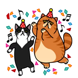 🎶 607fba9e 猫, パーティー, お祝い, ステッカー, 漫画, 楽しい, 音符 telegram sticker