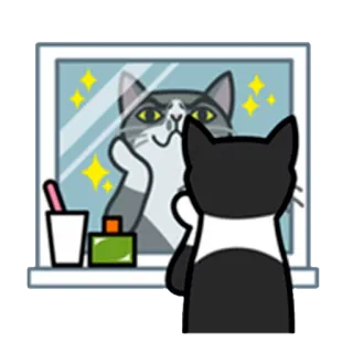 😔 6cc7de5f 猫, 鏡, 反射, グルーミング, 動物, ペット telegram sticker