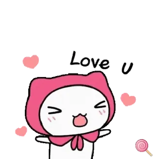🐱 70e25709 Love U 爱, 可爱, 卡通, 粉色, 心, 卡哇伊 whatsapp sticker