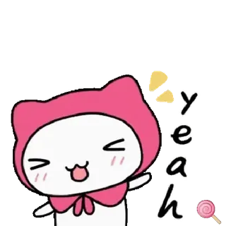 🐱 fef856df yeah 卡通, 猫, 可爱, 卡哇伊, 粉色, 耶 whatsapp sticker