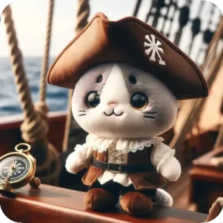 🤩 23cd80e3 кот, пират, плюш, игрушка, море, корабль, компас, приключение telegram sticker