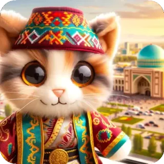 🪄 7da37abf кот, традиционная одежда, Средняя Азия, котенок, милый, архитектура, достопримечательность telegram sticker