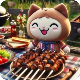👸 d1f845d5 кот, плюш, еда, шашлык, барбекю, улица telegram sticker