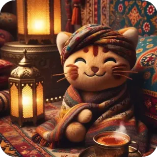 🤗 dc79c3d8 кот, тюрбан, чай, уютный, милый, этнический, восточный telegram sticker