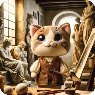 🩵 eebef402 кот, художник, студия, рисунок, статуи, милый, мультфильм, животное telegram sticker