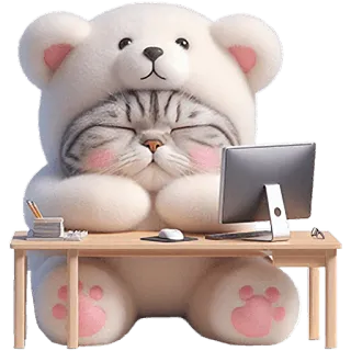 😐 3622f57c gatto, orso, computer, lavoro, carino, scrivania, animale telegram sticker