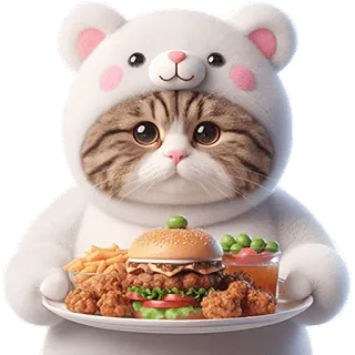 😋 9701ff41 gatto, hamburger, cibo, carino, animale, patatine fritte, pollo, arte digitale telegram sticker