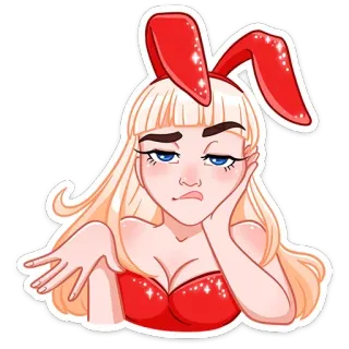 😕 4986a133 兔子, 女人, 金发, 卡通, 贴纸 telegram sticker