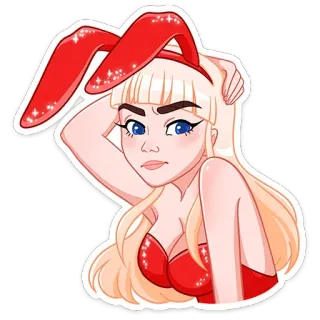 🤨 544f689d 兔子, 女孩, 红色, 耳朵, 金发 telegram sticker