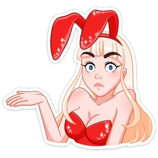 ❓ a156fbc9 兔子, 女孩, 贴纸, 金发, 红色 telegram sticker