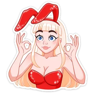 👌 f2d79d88 兔子, 女孩, 卡通, 女人, 好的, 手势 telegram sticker