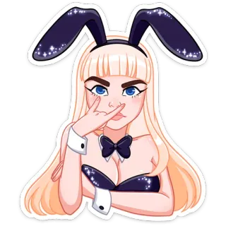 🤘 62a88fc1 Bunny Girl, Cử chỉ xúc phạm, Ngón giữa, Lấp lánh, Phim hoạt hình, Tóc vàng, Nơ, Tai telegram sticker