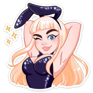 👩 86abadf9 cô gái thỏ, phụ nữ, tóc vàng, tai, nháy mắt, dễ thương telegram sticker