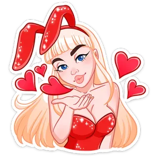 😚 0f77a11d うさぎ, 女の子, ハート, 愛, 漫画, 可愛い, 女性, ステッカー telegram sticker