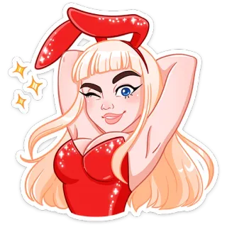 😉 109c567f 女性, ブロンドヘア, うさ耳, 漫画, 金髪, ウィンク, キラキラ telegram sticker