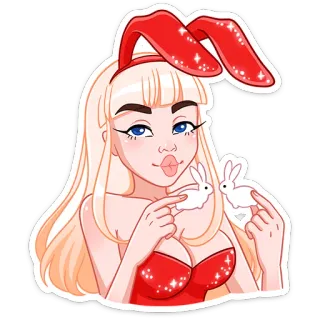 😚 611816d3 女性, ウサギ, ウサギ, 女の子, 可愛い, アニメ telegram sticker