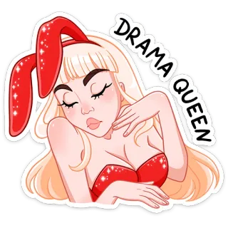 👸 677b64fc DRAMA QUEEN ドラマ, 女王, うさ耳, グラマー, ブロンド, まつげ, うさぎ, 態度 telegram sticker