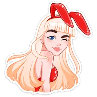 😜 bd2e1d49 女性, バニー, ブロンド, ウィンク, 漫画, うさ耳, 女の子 telegram sticker