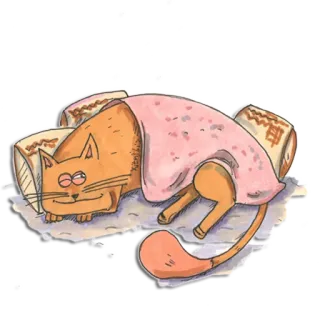😴 328d3a1d gato, durmiendo, acogedor, manta, dibujos animados, gato naranja, mascota, animal whatsapp sticker