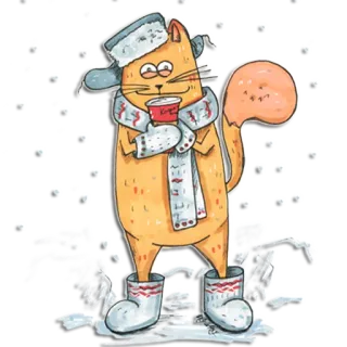 ❄ 3869794b gato, invierno, nieve, sombrero, bufanda, botas, café whatsapp sticker