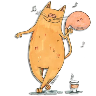 💃 6a774376 gato, naranja, café, dibujo animado, animal, feliz, baile, música whatsapp sticker