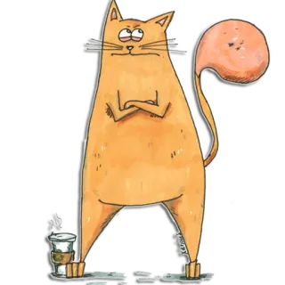 🙄 8f8ec74c gato, animal, humor, dibujos animados, de pie, naranja, té whatsapp sticker