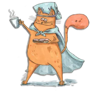 ⚔ b0204bde gato, dibujos animados, desayuno, comida, bebida, humor, divertido, héroe whatsapp sticker