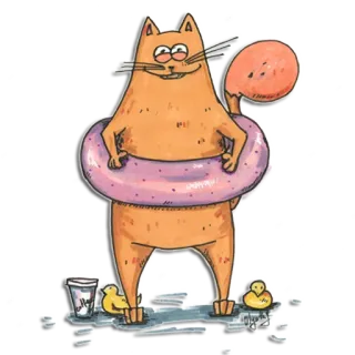 🛁 ce950670 gato, pato de goma, natación, piscina, verano, animal, dibujos animados whatsapp sticker