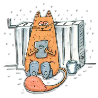 🎮 df4bad89 gato, tableta, dibujo animado, ilustración, animal, lectura whatsapp sticker