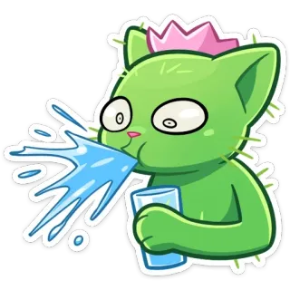 😱 53b341c3 gatto, cactus, bere, bicchiere, sputare, cartone animato telegram sticker
